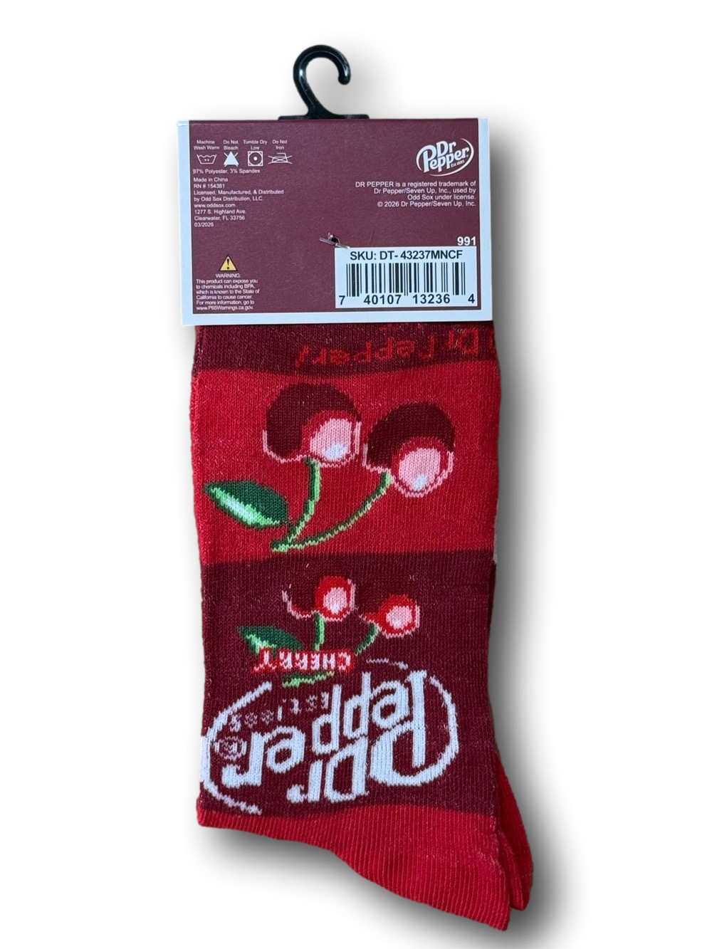 3/$20 Cherry Dr. Pepper Retro Soda Logo Funny Novelty Crew Socks - NWT - Picture 2 of 3